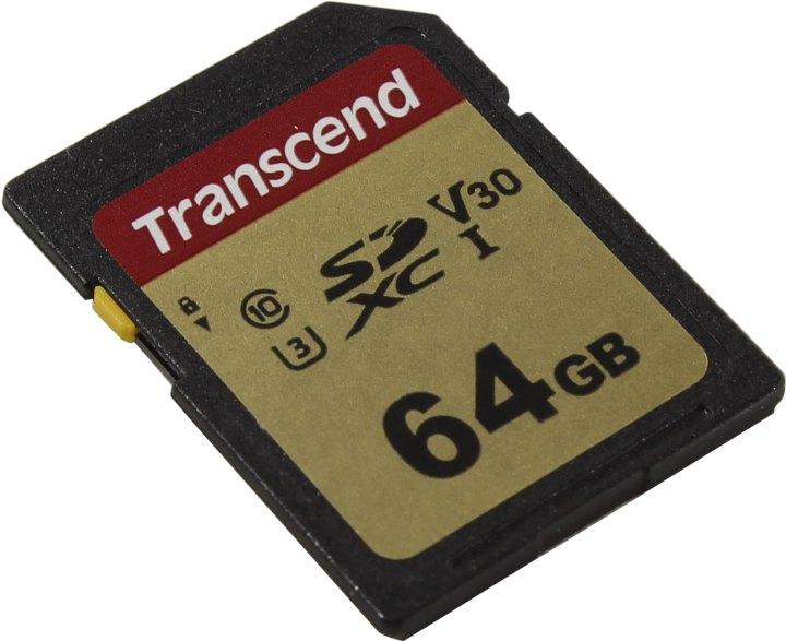 Карта памяти Transcend TS64GSDC500S SDXC Memory Card 64Gb UHS-I U3 V30