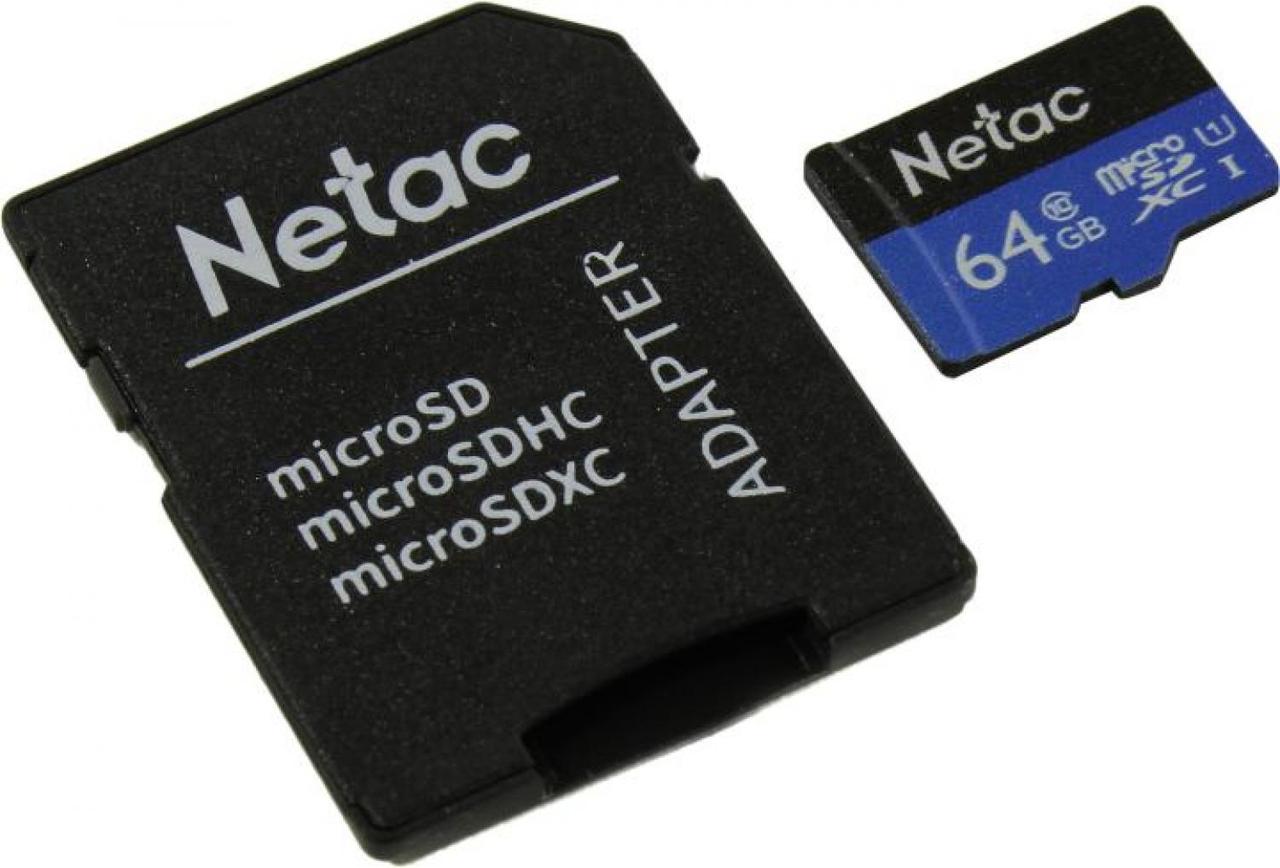 Карта памяти Netac NT02P500STN-064G-R microSDХC Memory Card 64Gb UHS-I U1 + microSD-- SD Adapter - фото 1 - id-p212701949