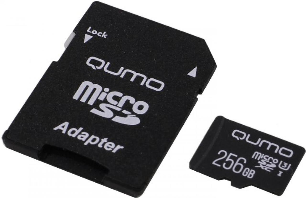 Карта памяти Qumo QM256GMICSDXC10U3 microSDXC 256Gb Class10 UHS-I U3 + microSD-- SD Adapter - фото 1 - id-p204487660