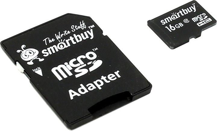 Карта памяти SmartBuy SB16GBSDCL10-01 microSDHC 16Gb Class10 + microSD-- SD Adapter - фото 1 - id-p204487715