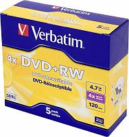 Диск DVD+RW Verbatim 4.7Gb 4x Jewel case (5шт) (43229)