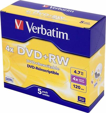 Диск DVD+RW Verbatim 4.7Gb 4x Jewel case (5шт) (43229), фото 2