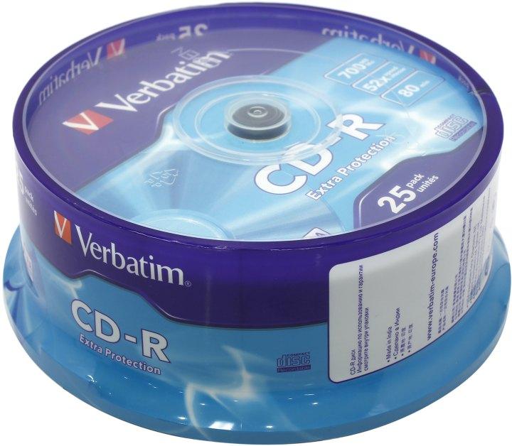 Диск CD-R Verbatim 700Mb 52x sp. уп.25 шт на шпинделе 43432