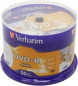 Диск DVD-R Disc Verbatim 4.7Gb 16x уп. 50 шт на шпинделе printable 43533/43649