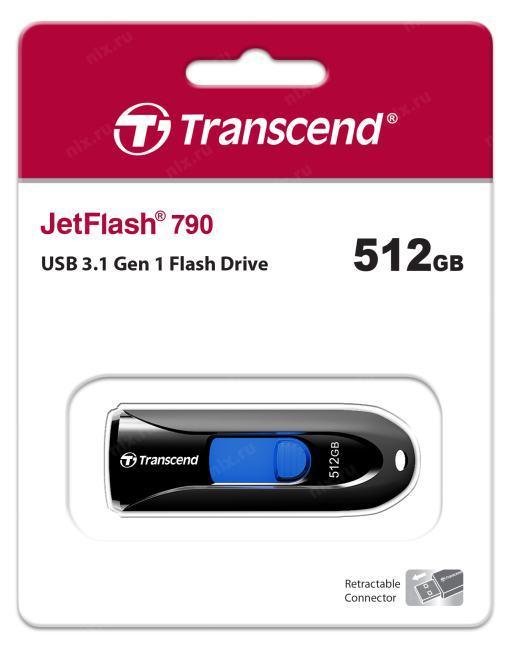 Флеш Диск Transcend 512Gb Jetflash 790 TS512GJF790K USB3.0 черный - фото 1 - id-p212706064