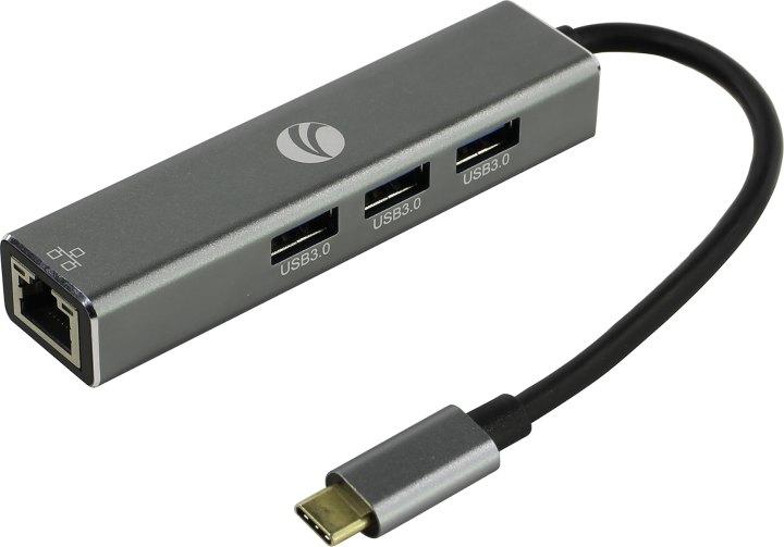 Кабель-концентратор USB 3.1 Type-Cm -- RJ-45+3port USB3.0(f) Aluminum Shell VCOM DH311A - фото 1 - id-p203911119