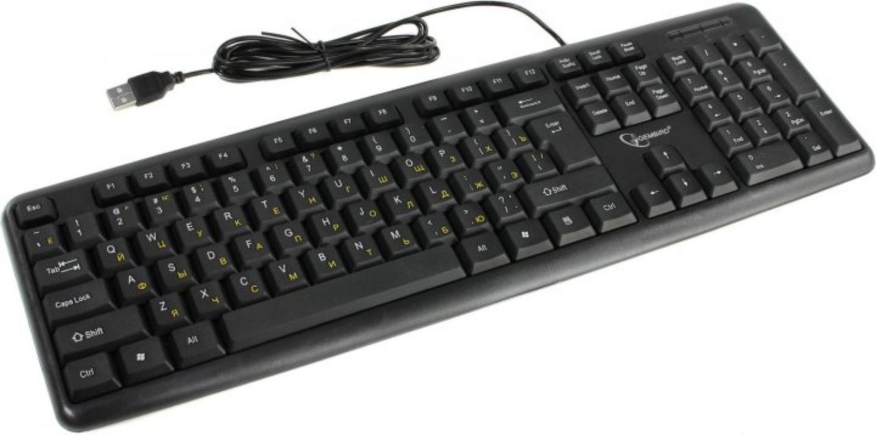Клавиатура USB KB-8320UXL-BL Gembird USB, кабель 2м, большой Enter, жёлтый цвет кириллицы, черная - фото 1 - id-p211091556