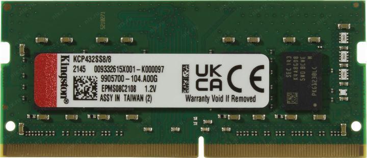Оперативная память KCP432SS8/8 Kingston Branded DDR4 8GB (PC4-25600) 3200MHz SR x8 SO-DIMM - фото 1 - id-p203909851