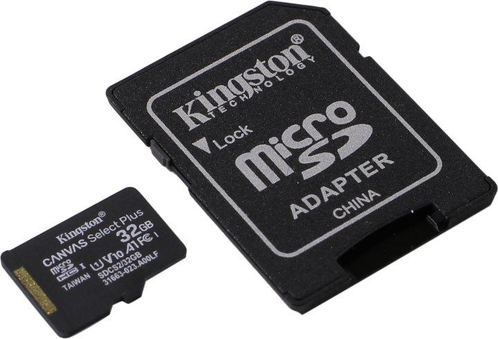 Карта памяти micro SDHC 32Gb Kingston Canvas Select Plus UHS-I U1 A1 + ADP (100/10 Mb/s) SDCS2/32GB - фото 1 - id-p203910088