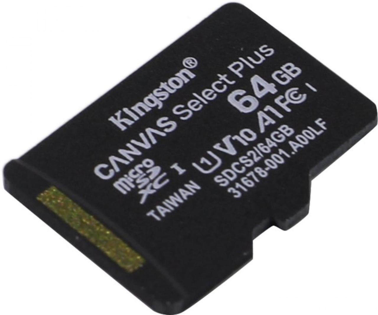 Карта Памяти micro SDXC 64Gb Kingston Canvas Select Plus UHS-I U1 A1 (100/10 Mb/s) - фото 1 - id-p203910091