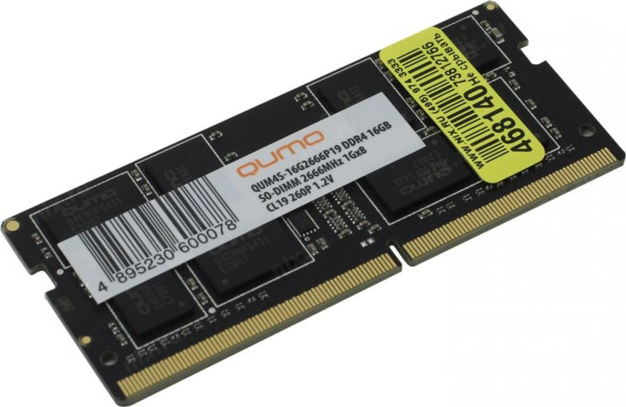 Память оперативная QUMO QUM4S-16G2666P19 DDR4 SODIMM 16Gb PC4-21300 CL19 (for NoteBook) - фото 1 - id-p212701419