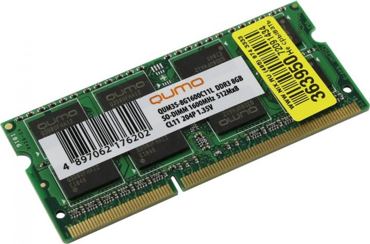 Память оперативная QUMO QUM3S-8G1600C11L DDR3 SODIMM 8Gb PC3-12800 CL11 (for NoteBook) - фото 1 - id-p212701421