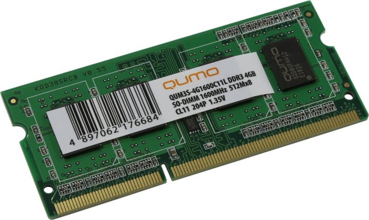 Модуль памяти QUMO QUM3S-4G1600C11L DDR3 SODIMM 4Gb PC3-12800 CL11 (for NoteBook) - фото 1 - id-p212701425