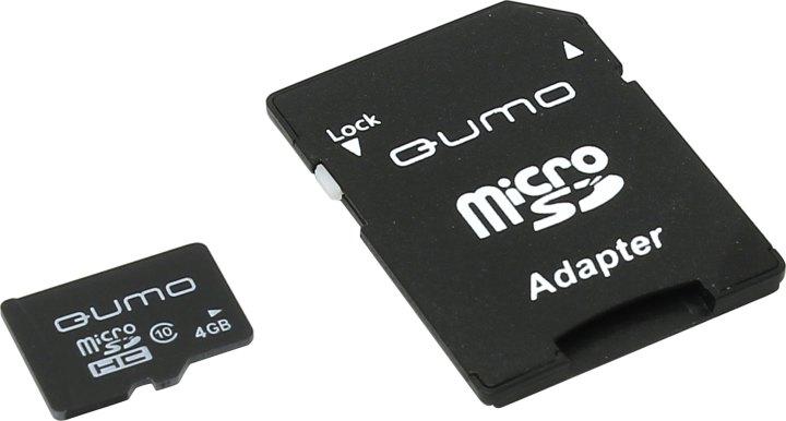 Карта памяти Qumo QM4GMICSDHC10 microSDHC 4Gb Class10 + microSD-- SD Adapter - фото 1 - id-p203910171