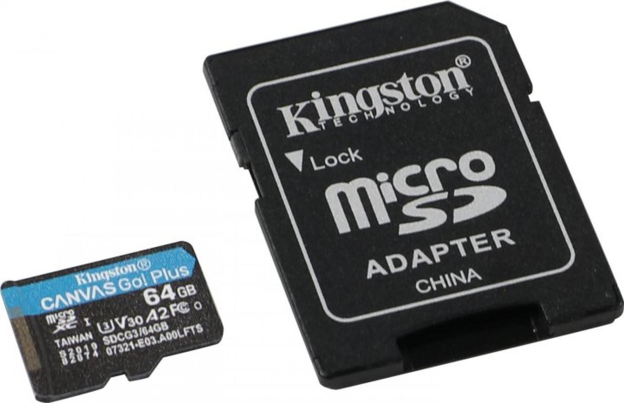 Карта памяти 64Gb SDCG3/64GB Kingston Canvas Go! Plus UHS-I Class10 + SD Adapter - фото 1 - id-p203910175