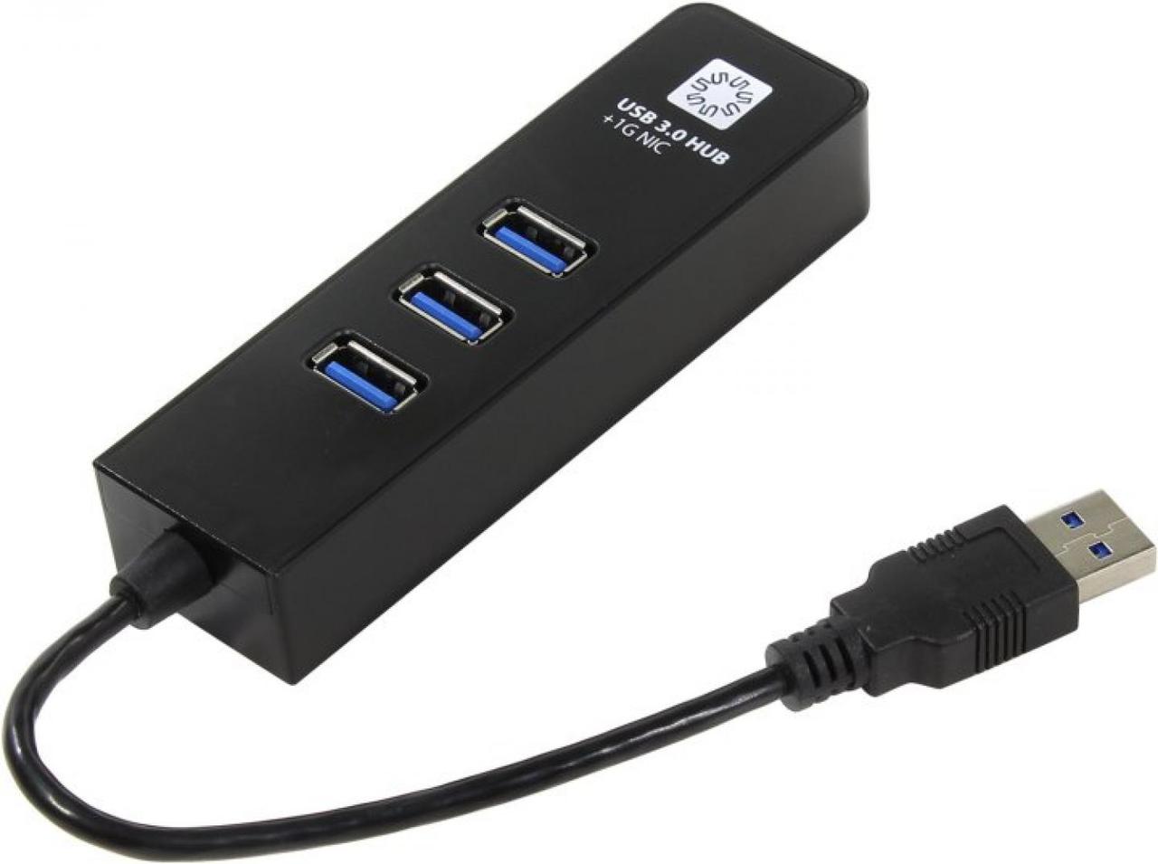 5bites UA3-45-04BK адаптер USB3.0 -- UTP 1000Mbps + 3-port USB3.0 Hub - фото 1 - id-p219651044