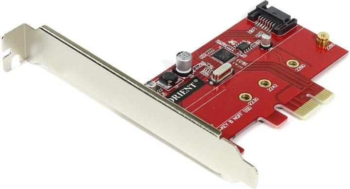 ORIENT A1061S-M2, Контроллер PCI-Ex1 v2.0, SATA3.0 6Gb/s, 2-port int: SATA M.2 + SATA, ASM1061 chipset, oem - фото 1 - id-p214260800