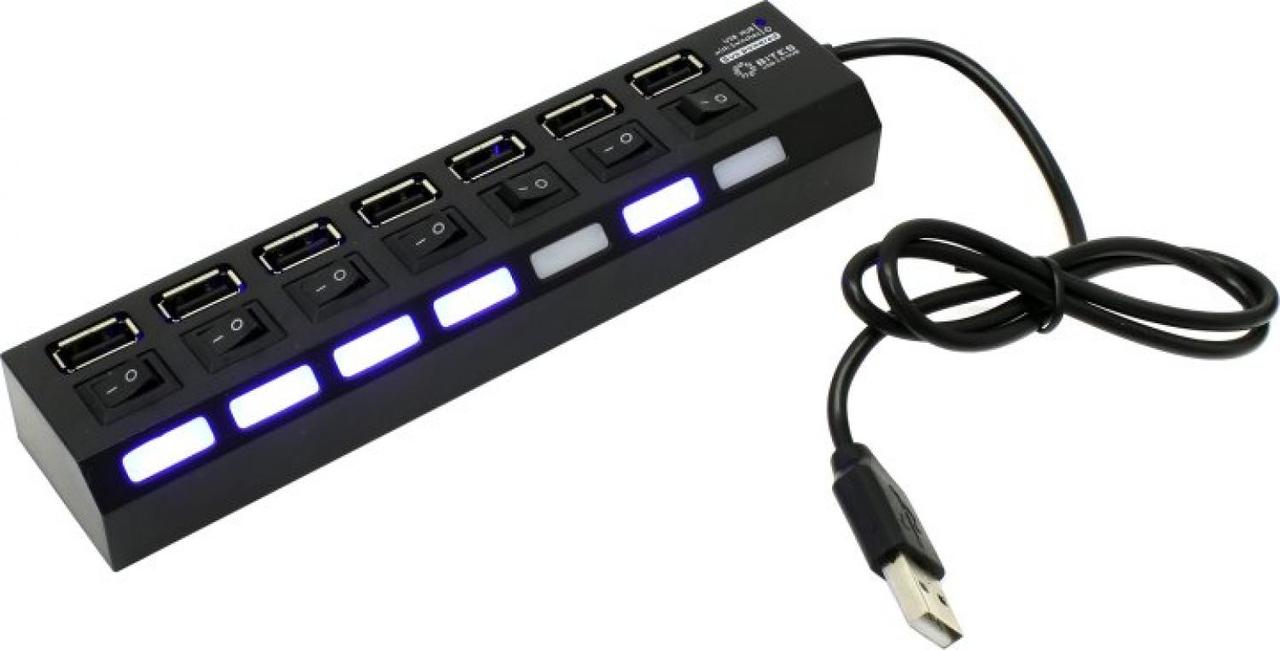 Разветвитель 5bites HB27-203PBK 7-port USB2.0 Hub с выключателями + б.п. - фото 1 - id-p212700063