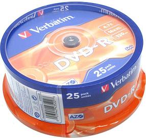 Диск DVD-R Verbatim 4.7Gb 16x Cake Box (25шт) (43522)