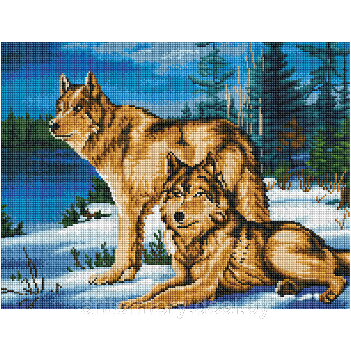 Картина по номерам стразами Три совы Волчья семья, 40х50 см, (на подрамнике) - фото 1 - id-p220101974