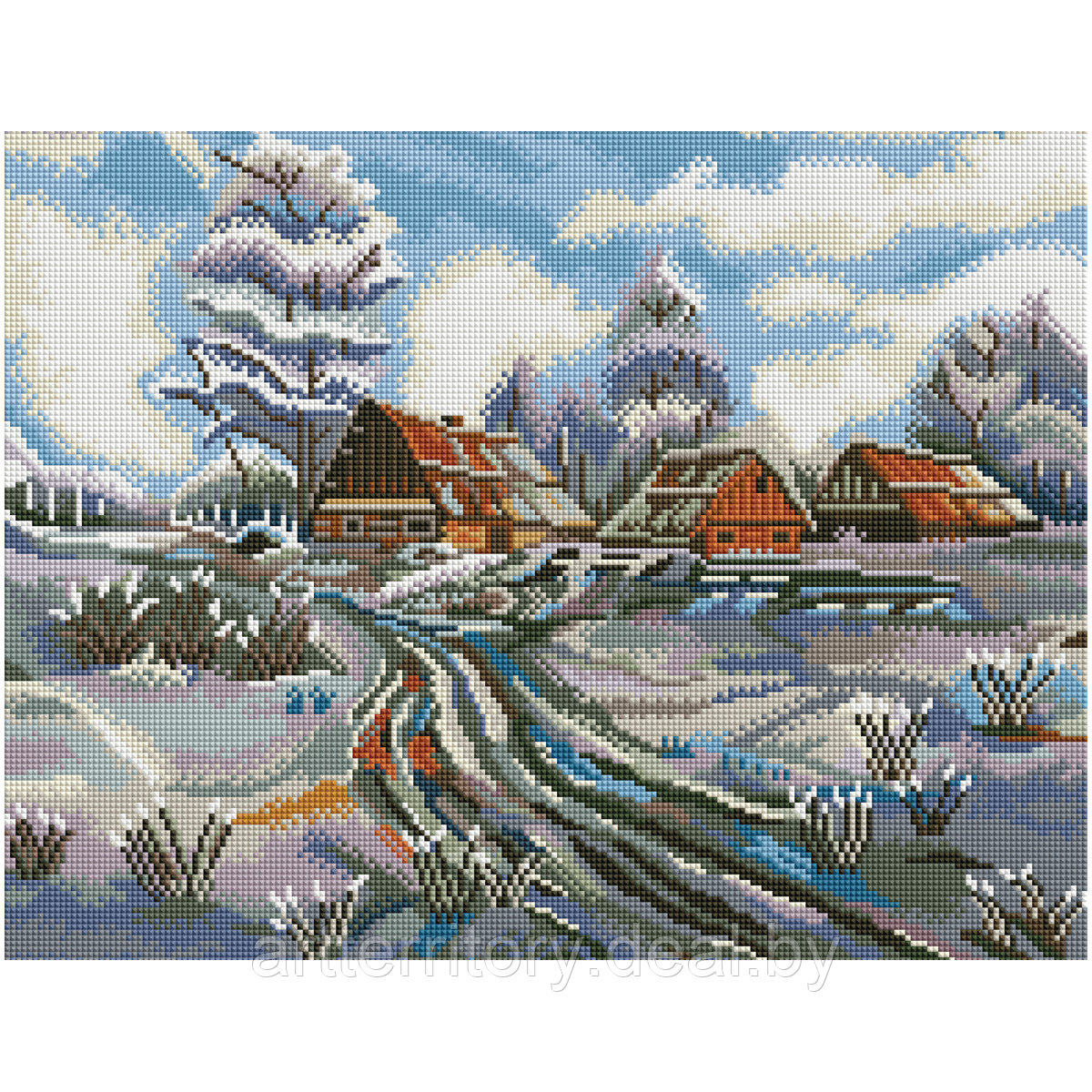 Картина по номерам стразами Три совы Зима в деревне-1, 40х50 см, (на подрамнике) - фото 1 - id-p220101981