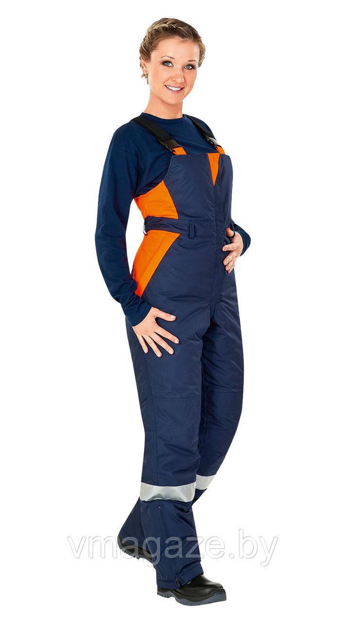 Полукомбинезон утепленный зимний женский Леди Спец (цвет синий с оранжевым) - фото 1 - id-p220102715