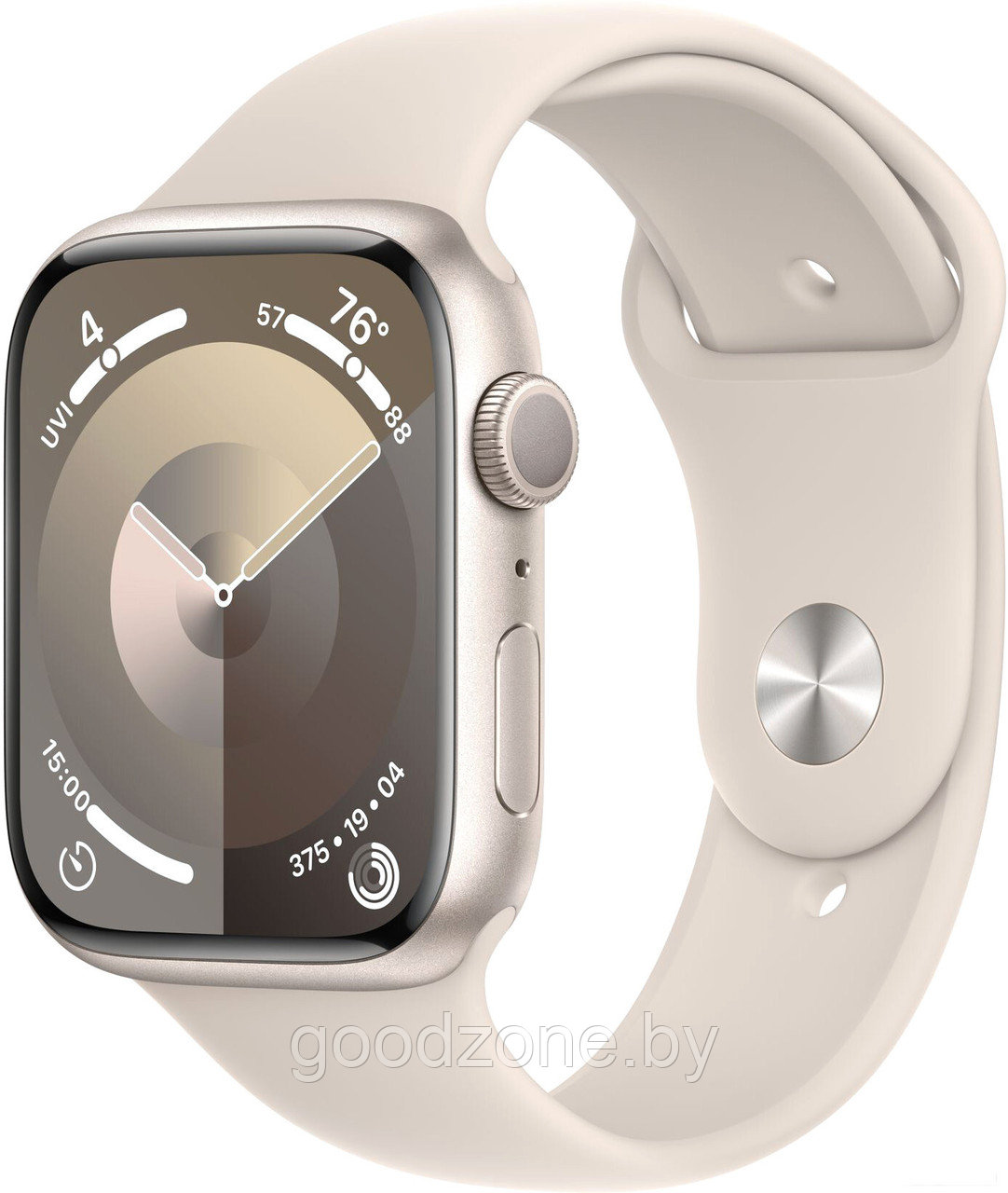 Умные часы Apple Watch Series 9 45 мм (алюминиевый корпус, звездный свет/звездный свет, спортивный силиконовый - фото 1 - id-p220102979