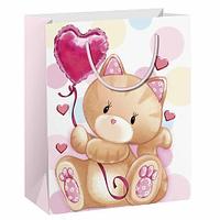 Пакет подарочный Lovely Kitty, 26,5x12,7x33 см, глиттер, (белый с розовым), "Золотая сказка"