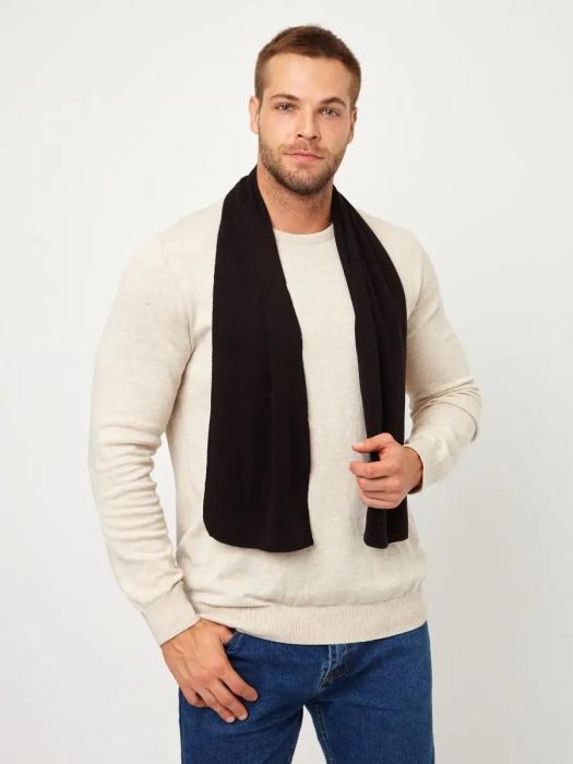 Зимний мужской шарф теплый шерстяной вязаный короткий черный однотонный под пальто шарфик хомут на шею - фото 3 - id-p220113322