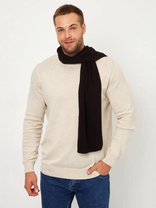 Зимний мужской шарф теплый шерстяной вязаный короткий черный однотонный под пальто шарфик хомут на шею - фото 4 - id-p220113322