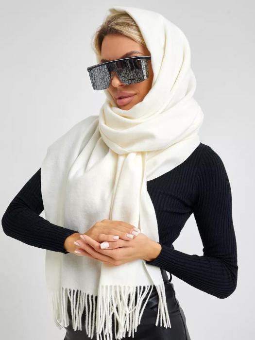 Шарф женский зимний теплый палантин платок шарфик кашемировый большой белый на голову длинный модный - фото 1 - id-p220113325