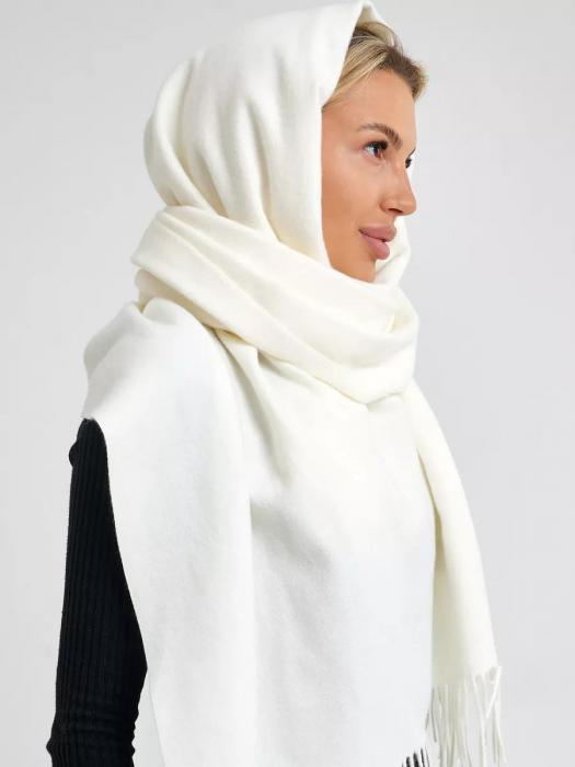 Шарф женский зимний теплый палантин платок шарфик кашемировый большой белый на голову длинный модный - фото 5 - id-p220113325
