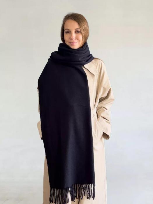 Шарф женский зимний теплый палантин платок шарфик кашемировый большой черный на голову длинный модный - фото 5 - id-p220113330
