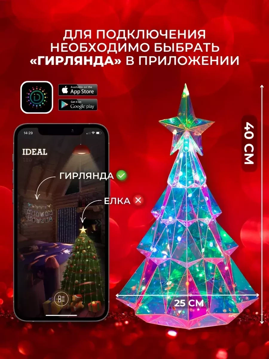 Елка новогодняя Christmas светодиодная с подсветкой 40 см - фото 3 - id-p220114504