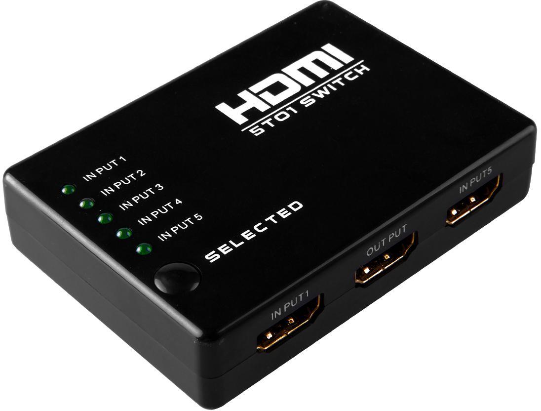 Переключатель HDMI 5 x 1 Greenline, 1080P 60Hz, пульт ДУ, DeepColor 12-bit, GL-v501 Greenconnect. - фото 1 - id-p220115074