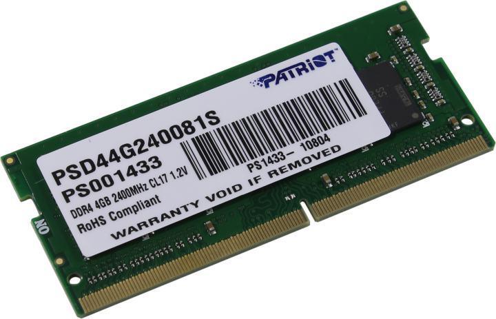 Оперативная память Patriot PSD44G240081S DDR4 SODIMM 4Gb PC4-19200 CL17 (for NoteBook) - фото 1 - id-p203918839