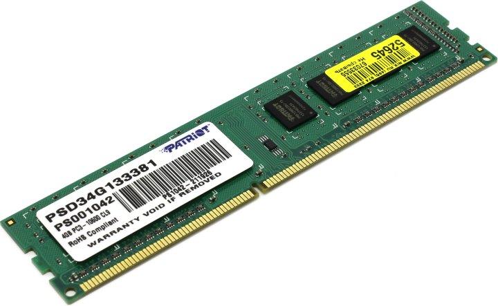 Модуль памяти Patriot PSD34G133381 DDR3 DIMM 4Gb PC3-10600 CL9 - фото 1 - id-p203918901