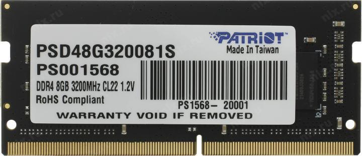 Оперативная память Patriot Signature Line PSD48G320081S DDR4 SODIMM 8Gb PC4-25600 CL22 - фото 1 - id-p203918946