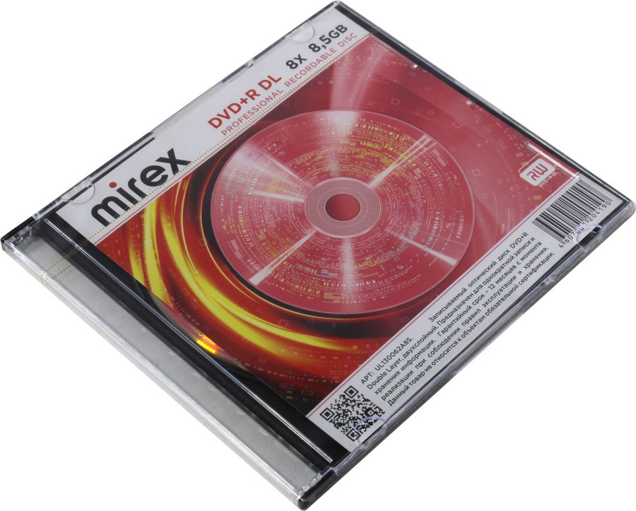 Диск DVD+R Mirex UL130062A8S 8.5 Gb, 8x, Slim Case (1), Dual Layer (1/50) (UL130062A8S) (204190) - фото 1 - id-p212707547