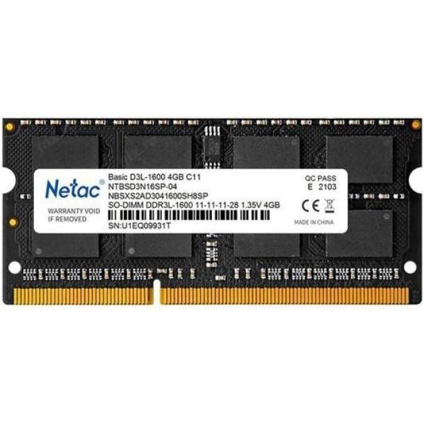Модуль памяти Netac Basic NTBSD3N16SP-04 DDR3L SODIMM 4Gb PC3-12800 CL11 (for NoteBook) - фото 1 - id-p212721082