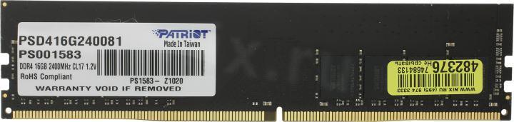 Оперативная память Patriot DDR4 16GB 2400MHz UDIMM (PC4-19200) CL17 1.2V (Retail) 2*8 PSD416G240081 - фото 1 - id-p203912382