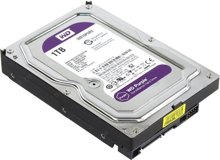 Жёсткий диск HDD 1 Tb SATA 6Gb/s Western Digital Purple WD10PURZ 3.5" 5400rpm 64Mb - фото 1 - id-p214272719