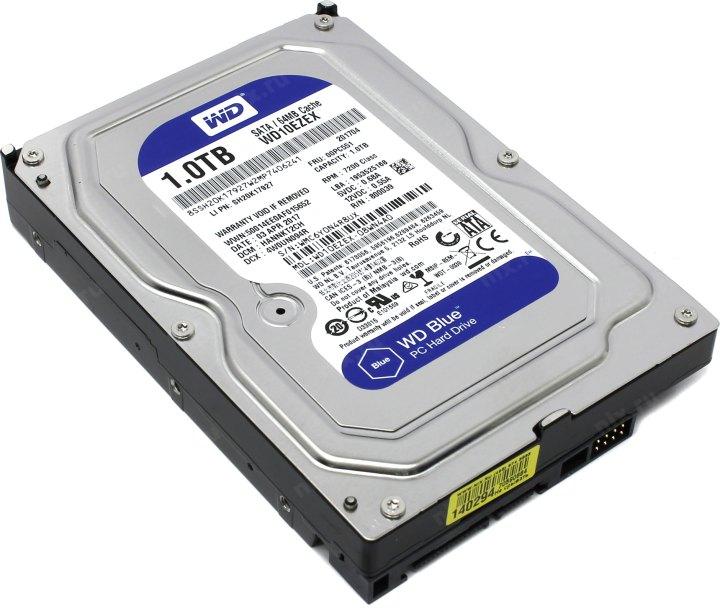 Жёсткий диск HDD 1 Tb SATA 6Gb/s Western Digital Blue WD10EZEX 3.5" 7200rpm 64Mb - фото 1 - id-p214276733