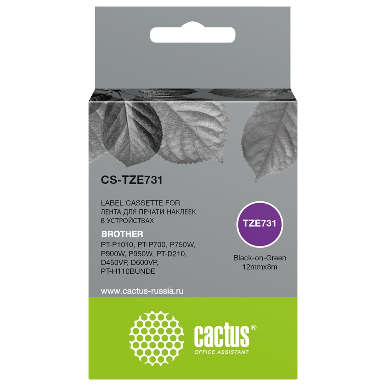 Картридж ленточный Cactus CS-TZE731 TZe-731 черный для Brother PT-P1010, PT-P700, P750W, P900W, P950W, - фото 1 - id-p214169491
