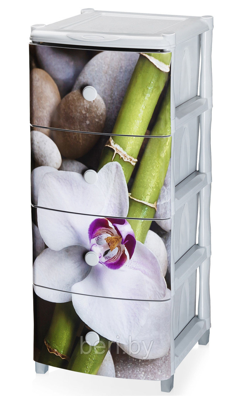 Комод пластиковый "Орхидея", elf-439, 4-х секционный с декором - фото 1 - id-p73247333