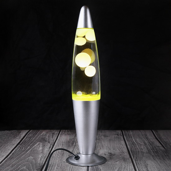 Лава лампа с воском в сером корпусе 35 см Желтая - фото 3 - id-p220124922
