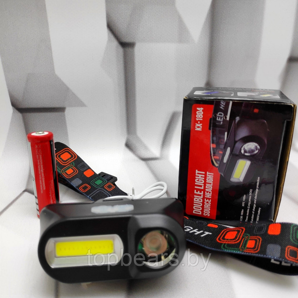 Налобный аккумуляторный фонарь Double Light Source headlight KX-1804 (3 режима работы) - фото 4 - id-p220126664