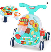 B10099 Каталка-ходунки Multi Fun 2 в 1, развивающий столик, ходилка с ручкой Бирюзовый