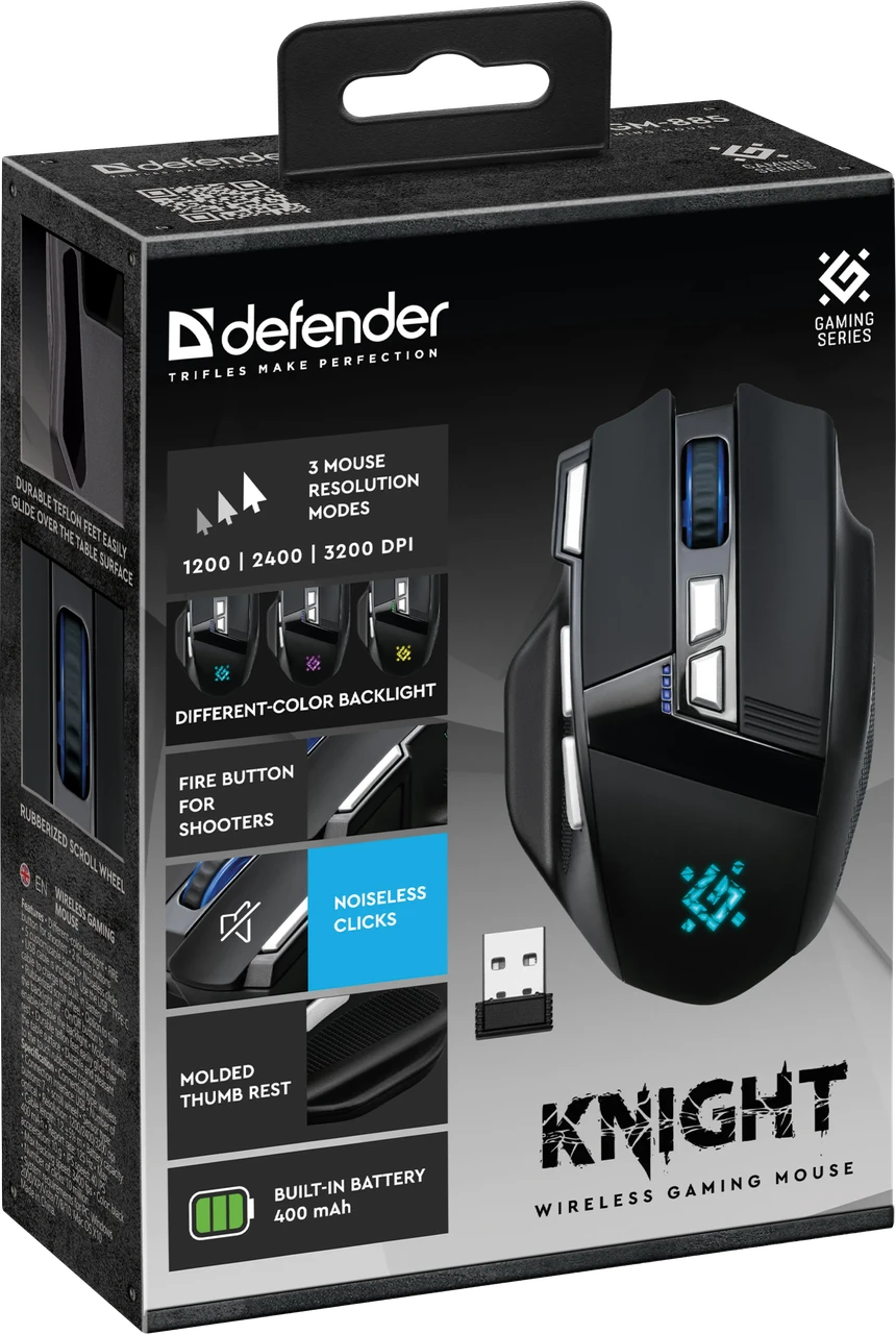 Мышь беспроводная игровая Defender Knight GM-885, 8 кнопок, 3200dpi 52885 - фото 5 - id-p218673198