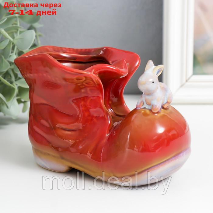 Сувенир керамика "Ботинок с зайчиком" красный 7х13,5х9,5 см - фото 1 - id-p220106864